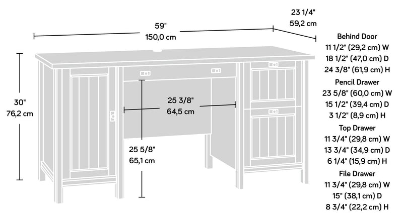 Bureau d’ordinateur Costa de 59,06 po de qualité commerciale à 2 tiroirs avec armoire - marron blanchi