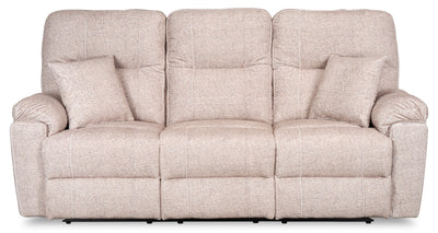 Made in Canada Dawson 87" Fabric Power Reclining Sofa with USB Port and Accent Pillows - Beige | Sofa à inclinaison électrique Dawson de 87 po fabriqué au Canada en tissu avec port USB et coussins décoratifs - beige