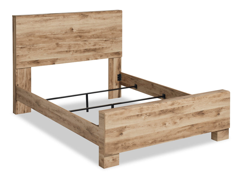 Lit à panneaux Derekson avec tête de lit et cadre de lit, naturel - format très grand lit