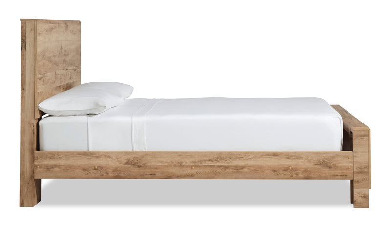 Lit à panneaux Derekson avec tête de lit et cadre de lit, naturel - format très grand lit