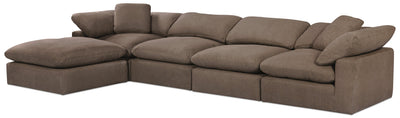 Eclipse Modular 5-Piece Linen-Look Fabric Sectional with Ottoman and Reversible Feather Down Cushions - Slate Grey | Sofa sectionnel modulaire Eclipse 5 pièces en tissu d’apparence lin avec pouf et coussins réversibles en duvet et plumes - gris ardoise