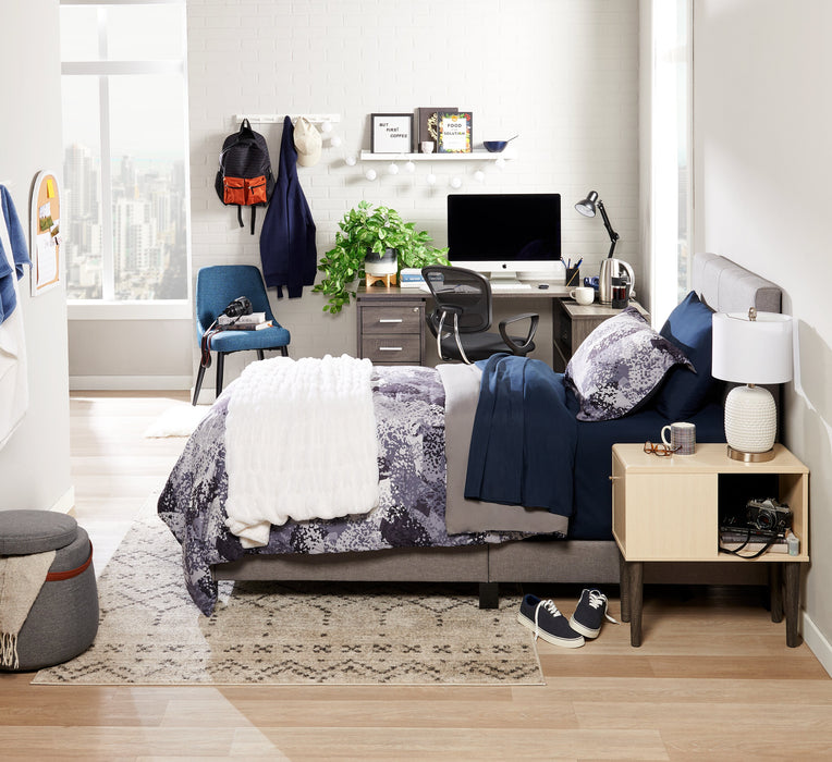 Chaise de salle à manger Eden en tissu d’apparence lin et en métal - bleue