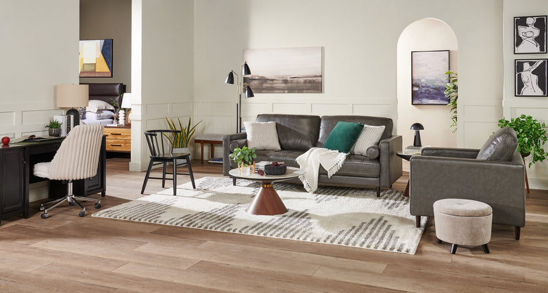 Sofa Edge de 86 po en cuir véritable avec pattes en bois et coussins de dossier amovibles - gris