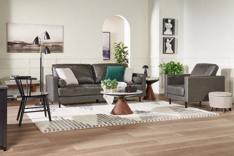 Sofa Edge de 86 po en cuir véritable avec pattes en bois et coussins de dossier amovibles - gris