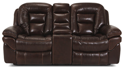 Leo 78" Genuine Leather Glider Reclining Loveseat with Storage Console - Walnut Brown | Causeuse coulissante inclinable Leo de 78 po en cuir véritable avec console de rangement - brun noyer