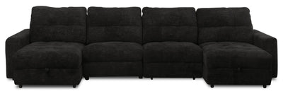 Scott Living Elevate Modular 4-Piece Chenille Fabric Power Sliding Sectional with Two Storage Chaises - Ebony | Sofa sectionnel modulaire à coulissement électrique Elevate de Scott Living 4 pièces en chenille avec 2 fauteuils longs de rangement - Ebony