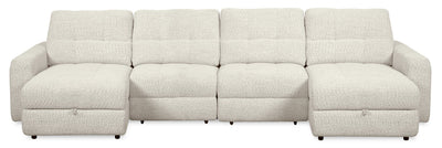 Scott Living Elevate Modular 4-Piece Chenille Fabric Power Sliding Sectional with Two Storage Chaises - Beige | Sofa sectionnel modulaire à coulissement électrique Elevate de Scott Living 4 pièces en chenille avec 2 fauteuils longs de rangement - beige