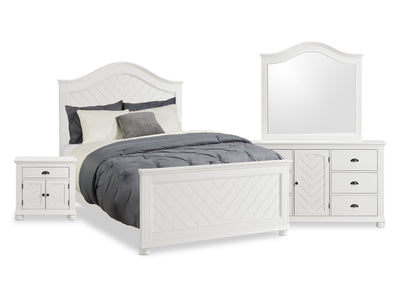 Ella 6pc Bedroom Set with Panel Bed, Dresser, Mirror & Nightstand, White - Full Size | Ensemble de chambre à coucher Ella 6 pièces blanc avec lit à panneaux, commode, miroir et table de nuit - format lit double