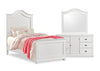 Ensemble de chambre à coucher Ella 5 pièces blanc avec lit à panneaux, commode et miroir - format lit simple