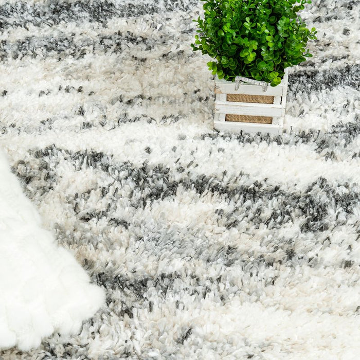 Carpette à poil long Paris crème à motif de coups de pinceau - 6 pi 7 po x 9 pi 6 po