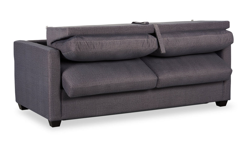 Grand sofa-lit Everlee de 76,5 po fabriqué au Canada en microsuède avec mousse à mémoire de forme et deux coussins décoratifs - gris