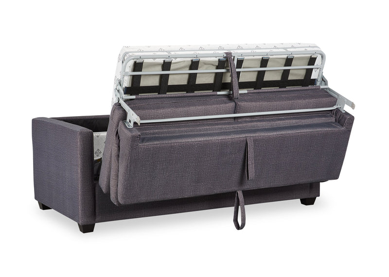 Grand sofa-lit Everlee de 76,5 po fabriqué au Canada en microsuède avec mousse à mémoire de forme et deux coussins décoratifs - gris