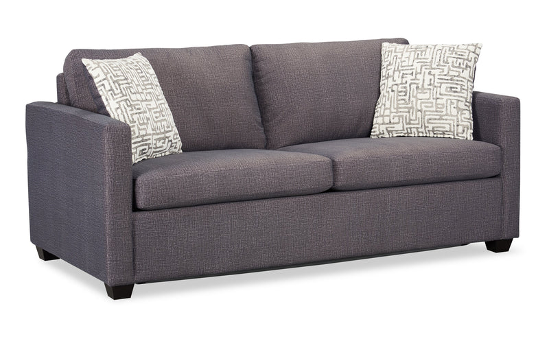Grand sofa-lit Everlee de 76,5 po fabriqué au Canada en microsuède avec mousse à mémoire de forme et deux coussins décoratifs - gris