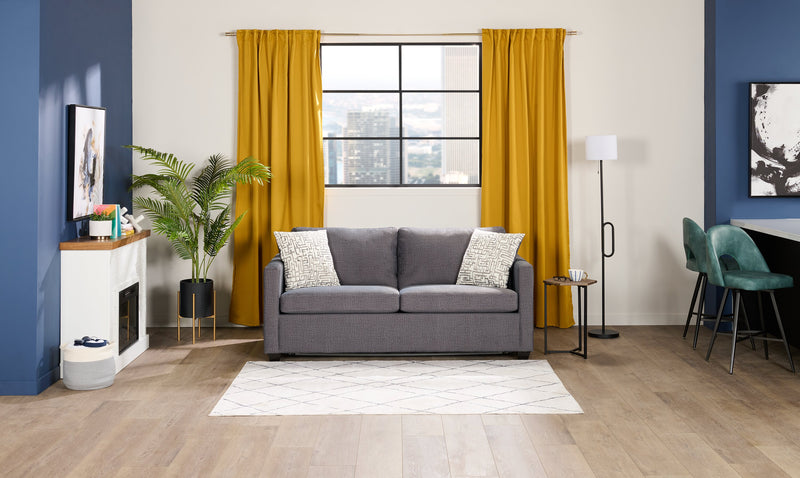 Grand sofa-lit Everlee de 76,5 po fabriqué au Canada en microsuède avec mousse à mémoire de forme et deux coussins décoratifs - gris