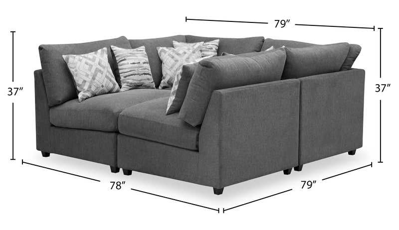 Sofa sectionnel modulaire de style cocon Evolve de Scott Living 4 pièces en tissu d’apparence lin avec coussins en duvet et plumes - anthracite