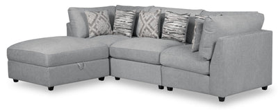 Scott Living Evolve Modular 4-Piece Linen-Look Fabric Sectional with Ottoman and Feather Down Cushions - Grey | Sofa sectionnel modulaire Evolve de Scott Living 4 pièces en tissu d’apparence lin avec pouf et coussins en duvet et plumes - gris