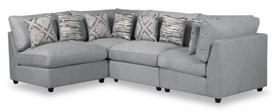 Scott Living Evolve Modular 4-Piece Linen-Look Fabric Pit Sofa Sectional with Feather Down Cushions - Grey | Sofa sectionnel modulaire de style cocon Evolve de Scott Living 4 pièces en tissu d’apparence lin avec coussins en duvet et plumes - gris