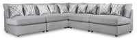 Sofa sectionnel sans accoudoirs modulaire Evolve de Scott Living 5 pièces en tissu d’apparence lin avec coussins en duvet et plumes - gris