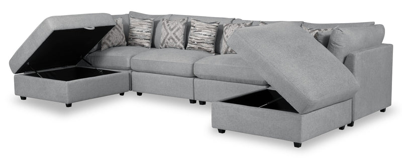 Sofa sectionnel modulaire Evolve de Scott Living 6 pièces en tissu d’apparence lin avec coussins en duvet et plumes - gris