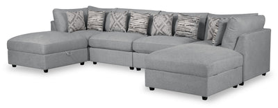 Scott Living Evolve Modular 6-Piece Linen-Look Fabric Sectional with Feather Down Cushions - Grey | Sofa sectionnel modulaire Evolve de Scott Living 6 pièces en tissu d’apparence lin avec coussins en duvet et plumes - gris