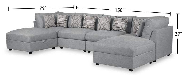 Sofa sectionnel modulaire Evolve de Scott Living 6 pièces en tissu d’apparence lin avec coussins en duvet et plumes - gris
