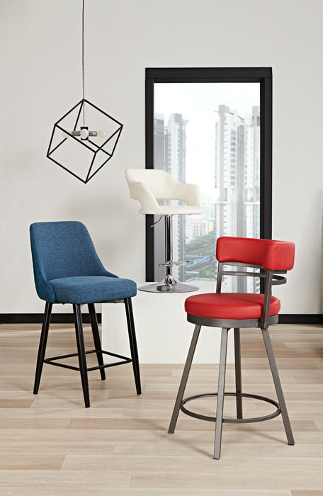 Tabouret bar Finn en tissu de cuir végétalien et en métal avec siège pivotant et réglable - blanc