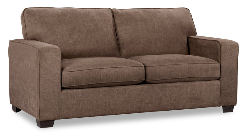 Sofa-lit simple Fiona de 58 po fabriqué au Canada en tissu de chenille avec accoudoirs rectilignes - brun moka