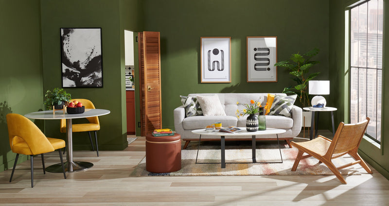 Sofa Freeman de Kort & Co. de 80 po de format condo en tissu d’apparence lin avec base et pattes en bois - blanc colombe