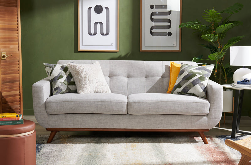 Sofa Freeman de Kort & Co. de 80 po de format condo en tissu d’apparence lin avec base et pattes en bois - blanc colombe