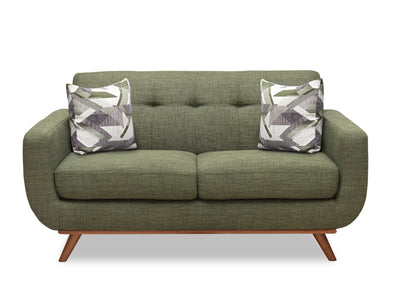 Kort & Co. Freeman 63" Linen-Look Fabric Loveseat with Wood Legs and Tufted Back Cushions - Avocado Green | Causeuse Freeman de Kort & Co. de 63 po en tissu d’apparence lin avec pattes en bois et coussins de dossier capitonnés - vert avocat