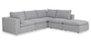 Sofa sectionnel modulaire Fusion 5 pièces en tissu de chenille gris argenté avec coussins et pouf en duvet et plumes