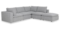 Sofa sectionnel modulaire Fusion 5 pièces en tissu de chenille gris argenté avec coussins et pouf en duvet et plumes