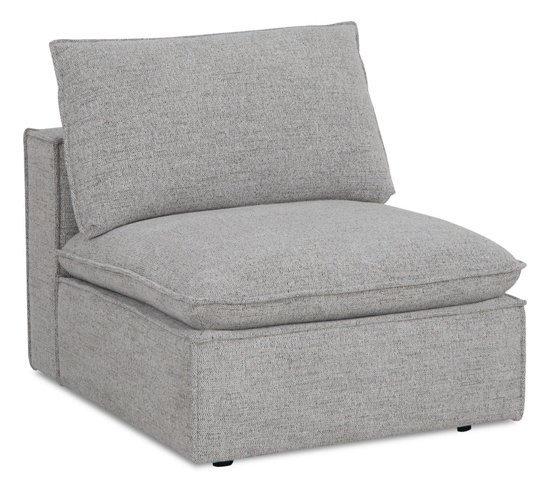 Fauteuil modulaire sans accoudoirs Fusion de 33,46 po en tissu de chenille gris argenté avec coussin amovible en duvet et plumes
