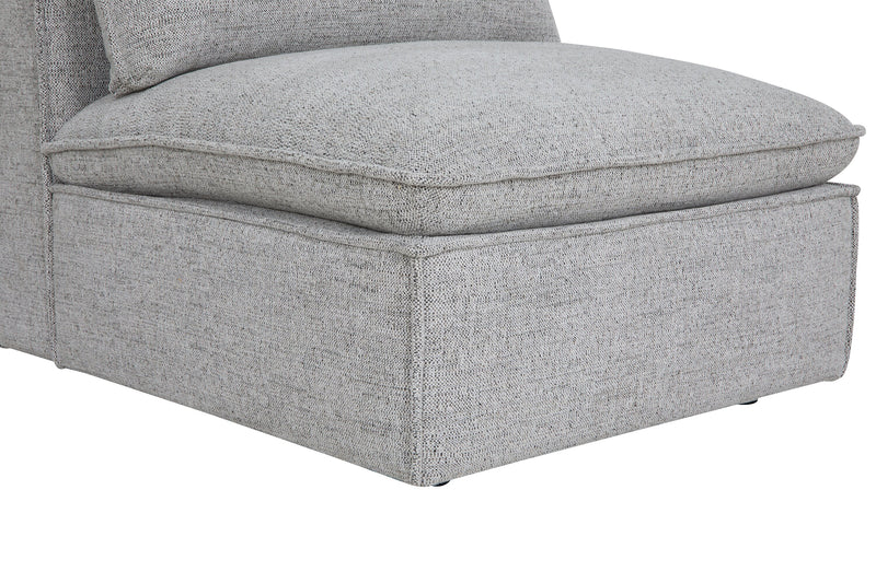 Fauteuil modulaire sans accoudoirs Fusion de 33,46 po en tissu de chenille gris argenté avec coussin amovible en duvet et plumes