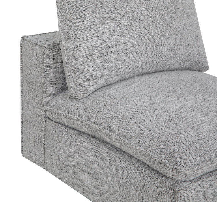 Fauteuil modulaire sans accoudoirs Fusion de 33,46 po en tissu de chenille gris argenté avec coussin amovible en duvet et plumes