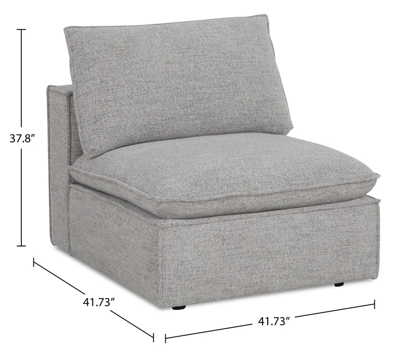 Fauteuil modulaire sans accoudoirs Fusion de 33,46 po en tissu de chenille gris argenté avec coussin amovible en duvet et plumes
