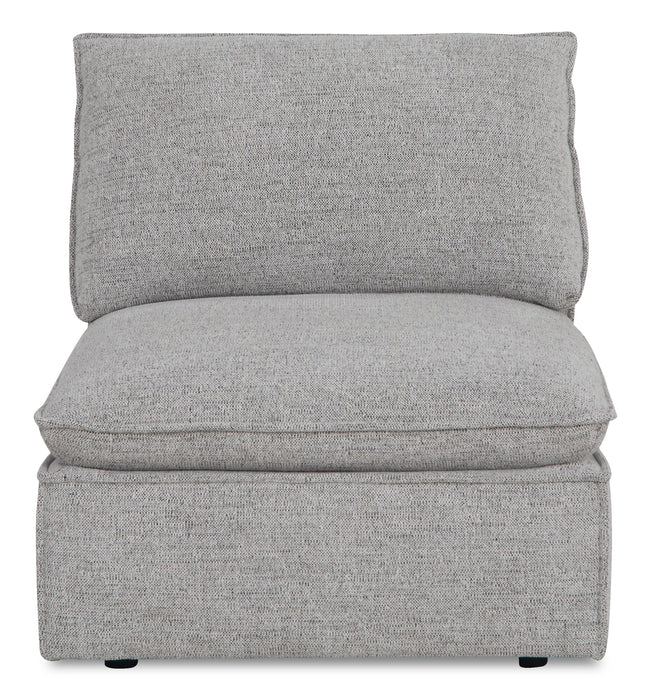 Fauteuil modulaire sans accoudoirs Fusion de 33,46 po en tissu de chenille gris argenté avec coussin amovible en duvet et plumes