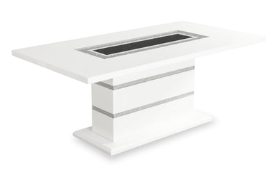Garbo Dining Table with Glass Insert, Pedestal Base, Glam, 78.75"W - White | Table de salle à manger somptueuse Garbo de 78,75 po (L) avec incrustation de verre et base piédestal - blanche