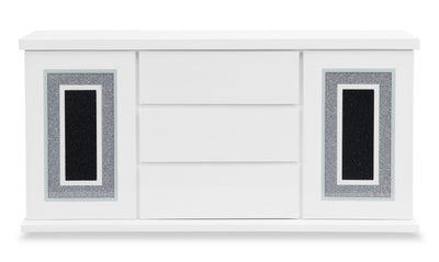 Garbo Dining Server with Storage, Glam, 64"W - White | Desserte de salle à manger somptueuse Garbo de 64 po (L) avec rangement - blanche