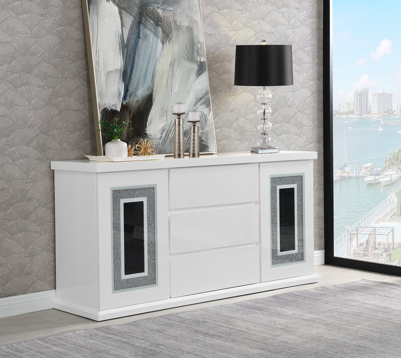 Desserte de salle à manger somptueuse Garbo de 64 po (L) avec rangement - blanche