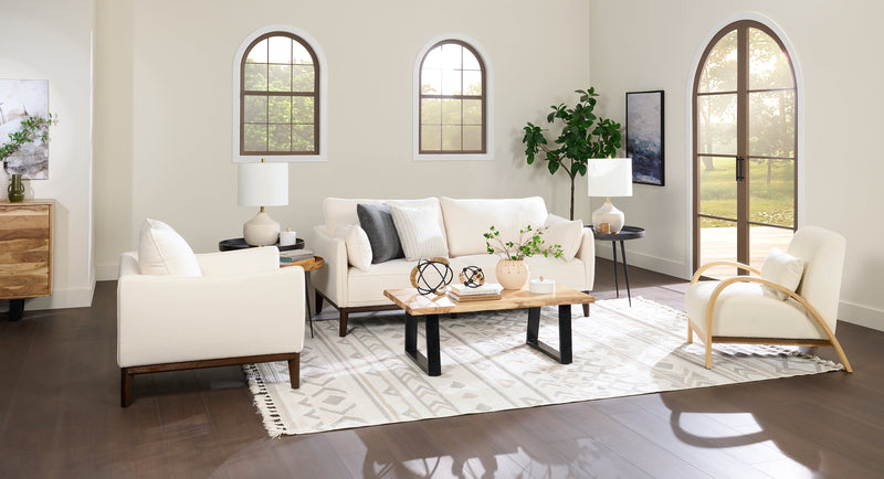 Fauteuil Gena de Cindy Crawford Home de 38,5 po en tissu d’apparence lin avec coussin de dossier amovible - blanc coton