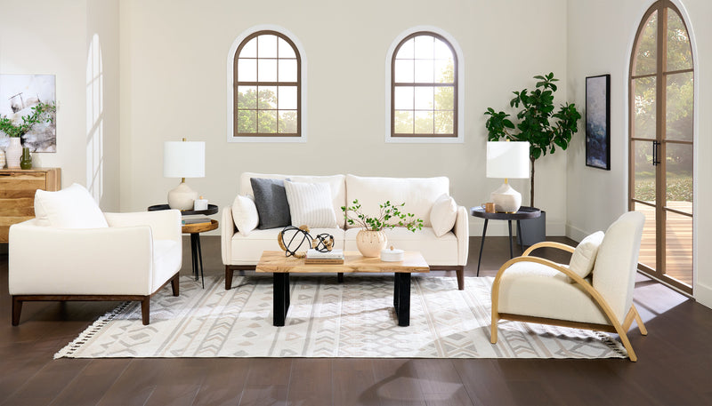 Fauteuil Gena de Cindy Crawford Home de 38,5 po en tissu d’apparence lin avec coussin de dossier amovible - blanc coton