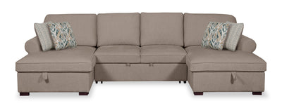 Scott Living Haven 3-Piece Chenille Fabric Sleeper Sectional with Two Storage Chaises - Taupe | Sofa-lit sectionnel Haven de Scott Living 3 pièces en tissu de chenille avec 2 fauteuils longs de rangement - taupe