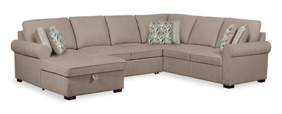 Scott Living Haven 3-Piece Left-Facing Chenille Fabric Sleeper Sectional with Storage Chaise - Taupe | Sofa-lit sectionnel de gauche Haven de Scott Living 3 pièces en tissu de chenille avec fauteuil long de rangement - taupe
