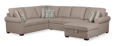 Scott Living Haven 3-Piece Right-Facing Chenille Fabric Sleeper Sectional with Storage Chaise - Taupe | Sofa-lit sectionnel de droite Haven de Scott Living 3 pièces en tissu de chenille avec fauteuil long de rangement - taupe