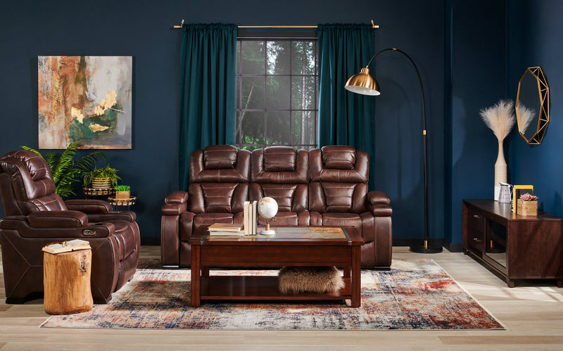 Sofa à inclinaison électrique Hugo de 84 po en cuir véritable avec appuie-têtes électriques, 2 porte-gobelets et ports USB - brun