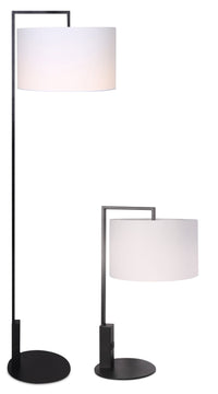 Ensemble 2 lampes Jax de Kort & Co. noir mat et doré avec recharge USB, 1 lampe à pied et 1 lampe de table