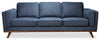 Sofa Kassia de Kort & Co. de 90,6 po en tissu d’apparence lin avec base et pattes en bois - bleu
