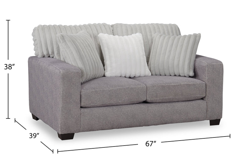 Causeuse Koda de 67 po fabriquée au Canada en tissu de chenille et de fausse fourrure avec coussins amovibles - gris Paloma luxueux