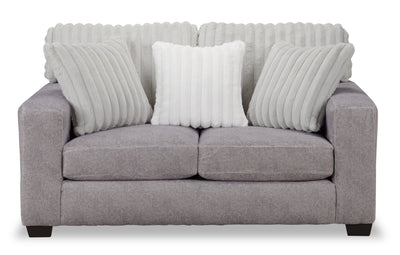 Made in Canada Koda 67" Chenille and Faux Fur Fabric Loveseat with Removable Cushions - Plush Paloma Grey | Causeuse Koda de 67 po fabriquée au Canada en tissu de chenille et de fausse fourrure avec coussins amovibles - gris Paloma luxueux